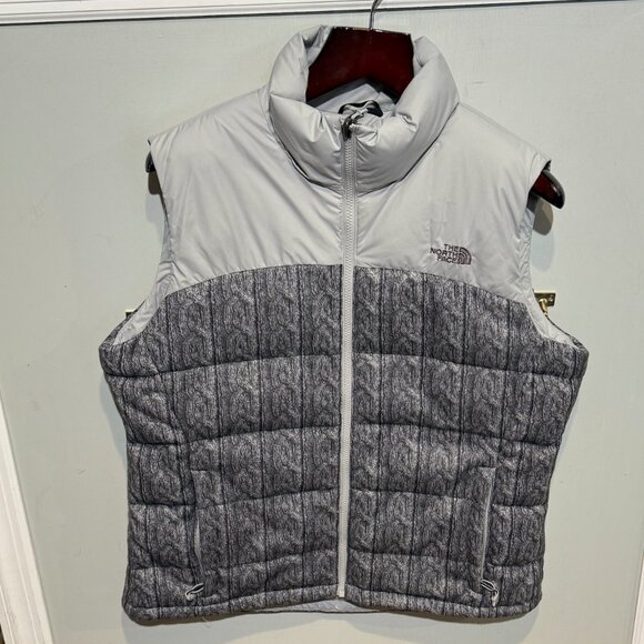 Vintage North Face Nuptse 700 Puffer Vest - RARE Gray Sweater Print - Womens XL - Picture 1 of 14